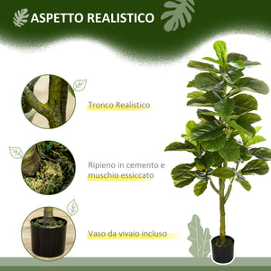 EasyComfort Pianta Artificiale di Ficus da 150 cm a 75 Foglie e 4 Rami con Vaso Ø15x12.5 cm, per Interni ed Esterni, Verde