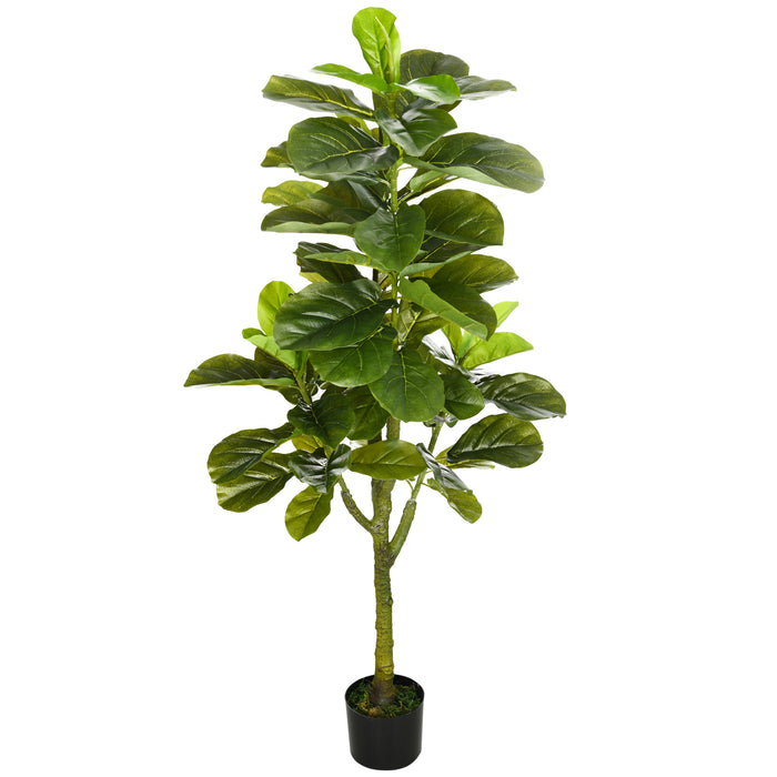 EasyComfort Pianta Artificiale di Ficus da 150 cm a 75 Foglie e 4 Rami con Vaso Ø15x12.5 cm, per Interni ed Esterni, Verde