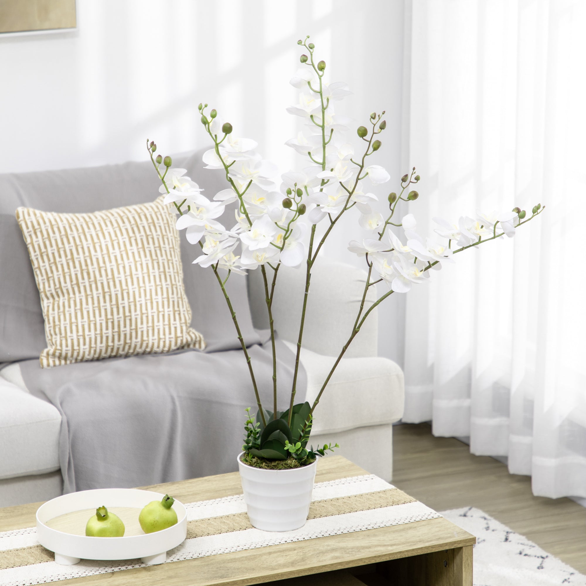 EasyComfort Orchidea Finta in Vaso Alta 75cm per Interno ed Esterno, Bianco