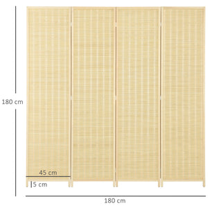 EasyComfort Paravento da Interno a 4 Ante Pieghevole Altezza 180cm, Legno e Bambù Stile Boho, Colore Naturale