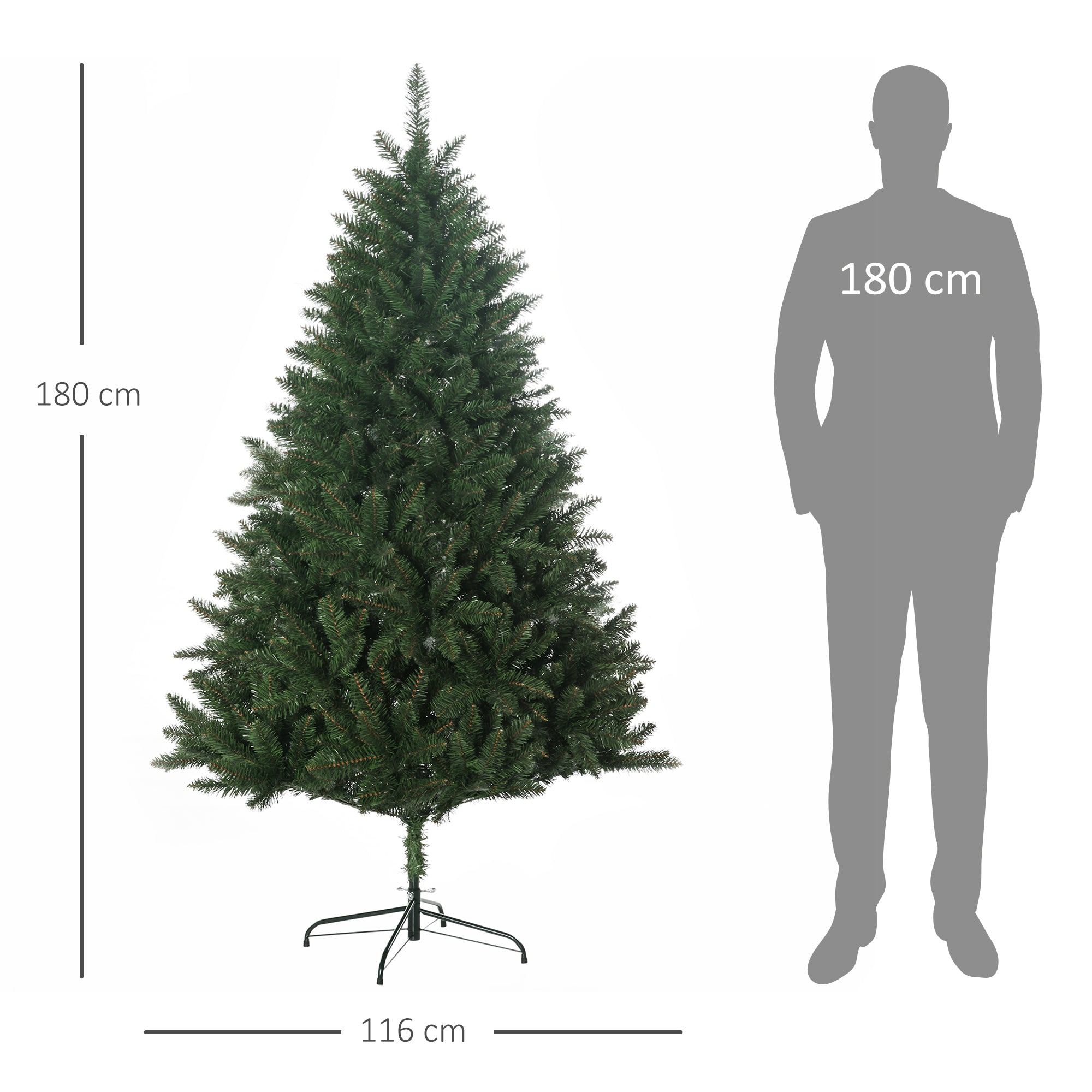 EasyComfort Albero di Natale Artificiale 180cm con 800 Rami e Base in Metallo, Verde