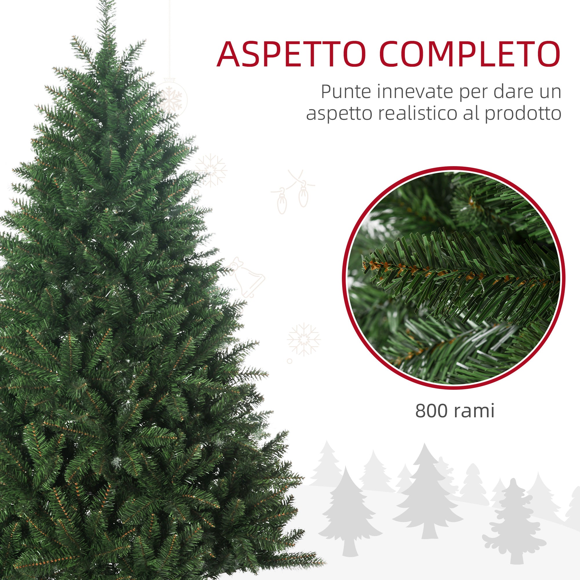 EasyComfort Albero di Natale Artificiale 180cm con 800 Rami e Base in Metallo, Verde