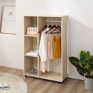 Easycomfort Stand appendiabiti con 3 Ripiani e Attaccapanni per vestiti, Guardaroba Porta Abiti in Legno 128 cm, Beige