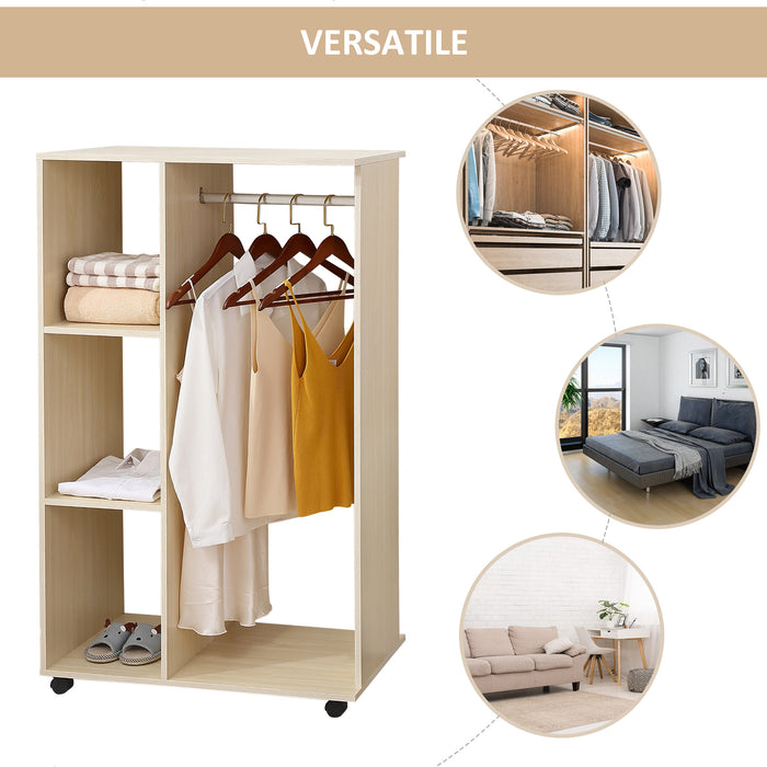 Easycomfort Stand appendiabiti con 3 Ripiani e Attaccapanni per vestiti, Guardaroba Porta Abiti in Legno 128 cm, Beige