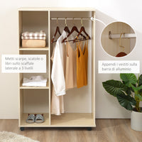 Easycomfort Stand appendiabiti con 3 Ripiani e Attaccapanni per vestiti, Guardaroba Porta Abiti in Legno 128 cm, Beige