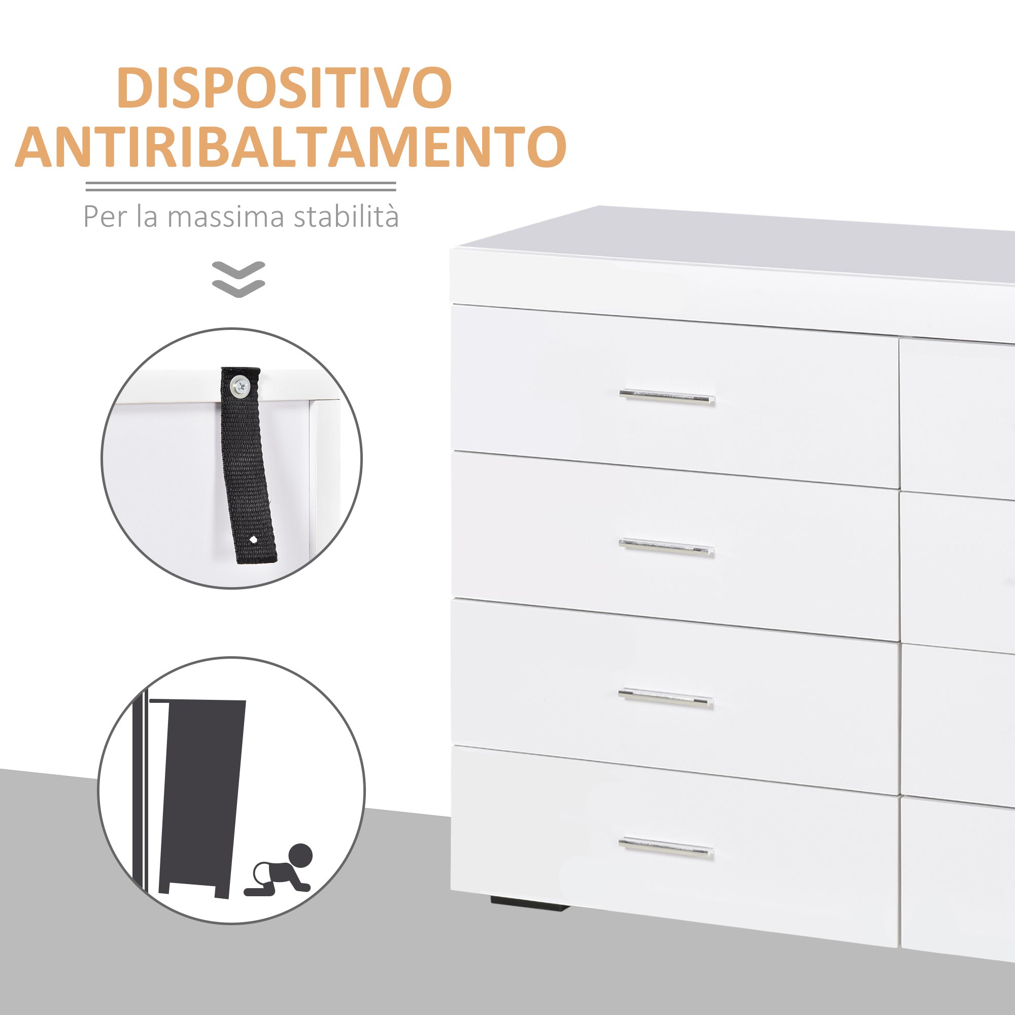 Easycomfort Mobile con Cassetti Cassettiera in Legno per Camera, Cucina, Bagno 90×35×73cm Bianca