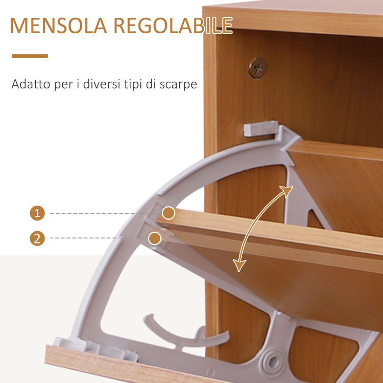 EASYCOMFORT Mobile Guardaroba Scarpiera Regolabile e Specchio con Appendiabiti 6 Ganci per Ingresso e Camera da Letto 90x22x116cm Legno