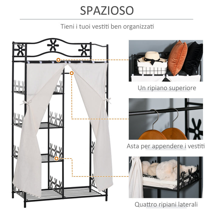 Armadio Guardaroba Appendiabiti in Ferro Nero 84x42x159 cm