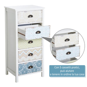 Cassettiera con 5 Cassetti 46x34x97,5 cm in MDF Bianco