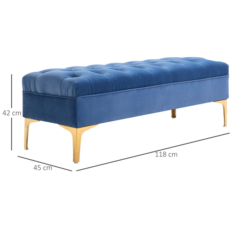 EASYCOMFORT  Panca Imbottita Fondoletto in Tessuto Vellutato, Panca per Camera da Letto e Ingresso con Decorazione a Trapunta, Piedini in Metallo, Blu