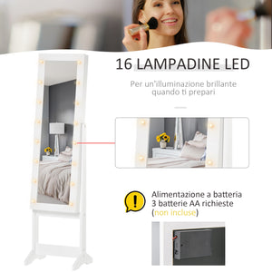 EasyComfort Armadietto Portagioie con Specchio Regolabile e Luci LED Bianco Caldo, 36x30x136 cm