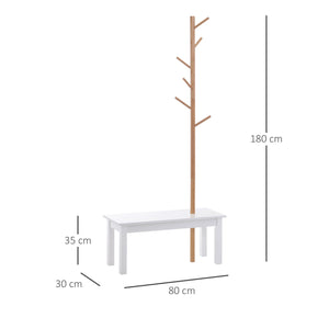 Panca con Appendiabiti in Bambù Bianco e Legno 80x30x180 cm