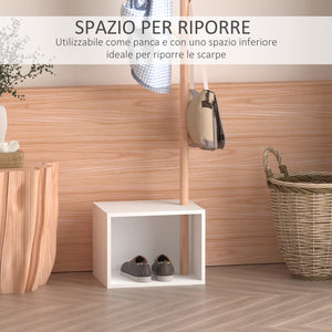 Easycomfort Appendiabiti con Panchina Cubo per Scarpe Per Ingresso e Camera da Letto 6 Ganci, Bambù Legno MDF, Bianco, 40x30x180cm