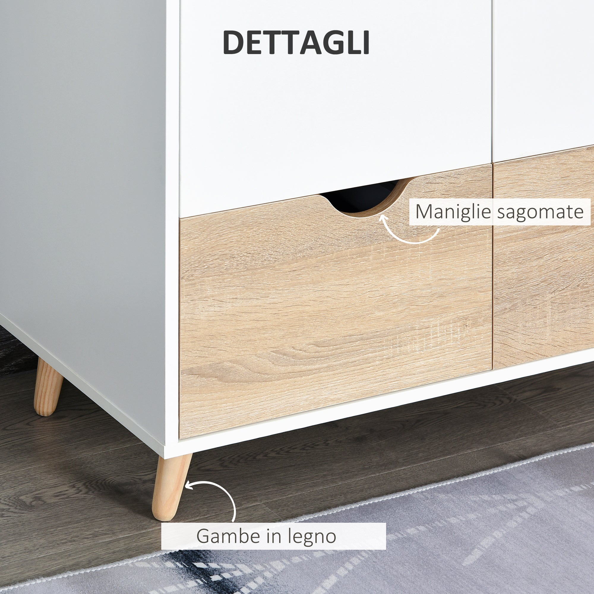 EASYCOMFORT Armadio a Due Ante in Legno con 1 Ripiano, 1 Appendiabiti, 2 Cassetti con Maniglie Intagliate, Bianco 80x40x180cm