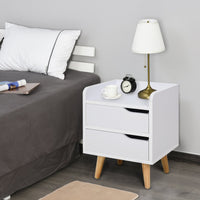 Easycomfort Comodino Salvaspazio dal Design Moderno in Legno Bianco, Piccola Cassettiera Camera da Letto con 2 Cassetti e Piedini in Legno di Pino 33 x 28 x 42cm