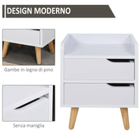 Easycomfort Comodino Salvaspazio dal Design Moderno in Legno Bianco, Piccola Cassettiera Camera da Letto con 2 Cassetti e Piedini in Legno di Pino 33 x 28 x 42cm