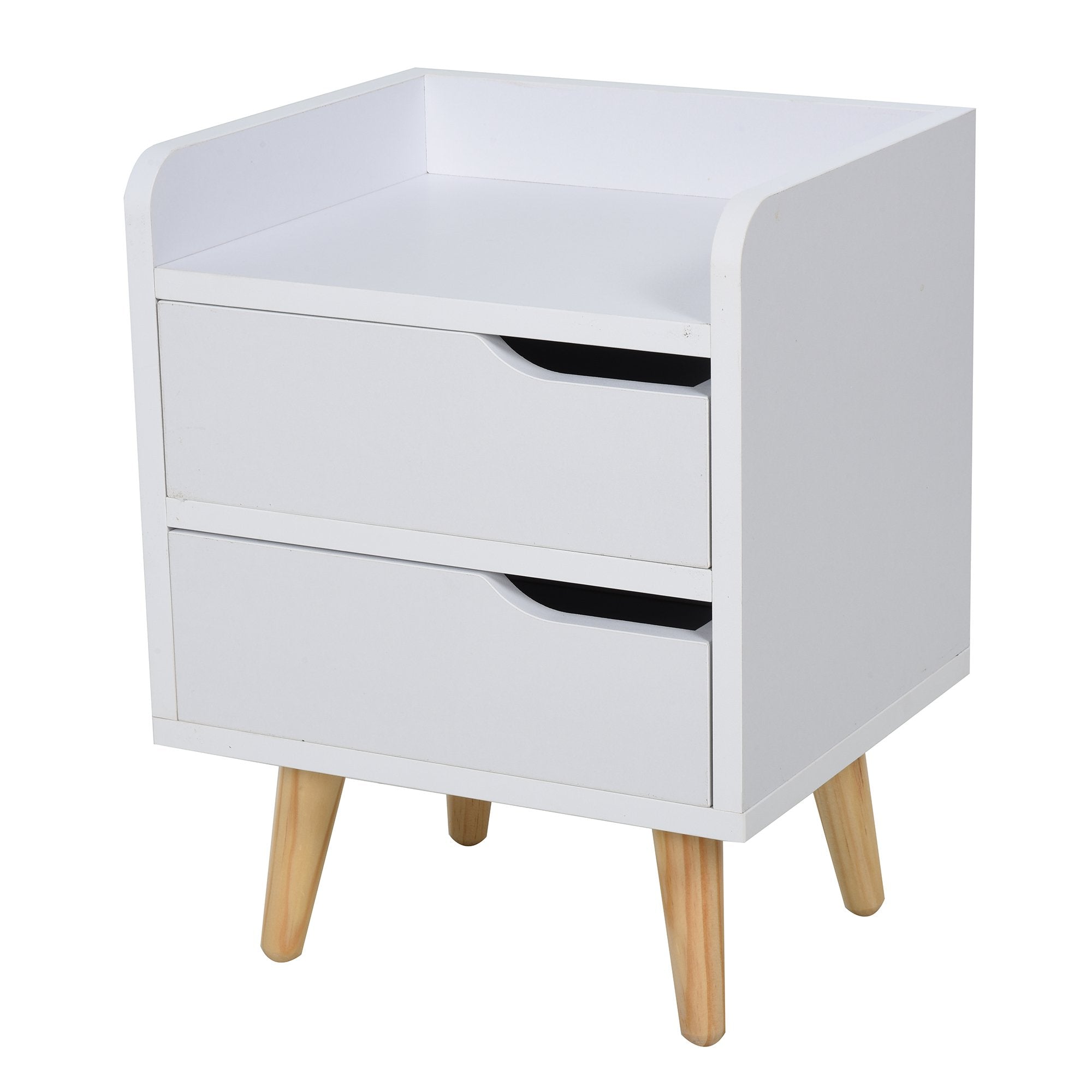 Easycomfort Comodino Salvaspazio dal Design Moderno in Legno Bianco, Piccola Cassettiera Camera da Letto con 2 Cassetti e Piedini in Legno di Pino 33 x 28 x 42cm