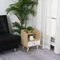 EASYCOMFORT  Comodino Salvaspazio Mobiletto con Cassetto e Mensola in Legno 37x30x48cm - Rovere/Bianco