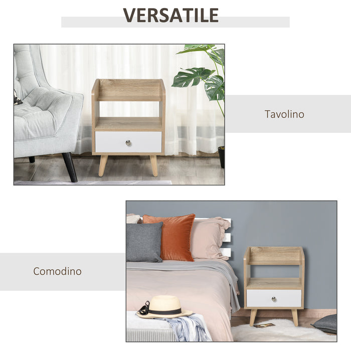 EASYCOMFORT  Comodino Salvaspazio Mobiletto con Cassetto e Mensola in Legno 37x30x48cm - Rovere/Bianco