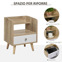 EASYCOMFORT  Comodino Salvaspazio Mobiletto con Cassetto e Mensola in Legno 37x30x48cm - Rovere/Bianco