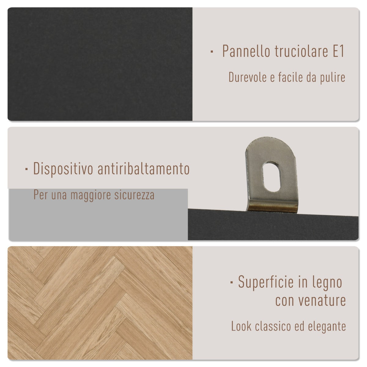 EASYCOMFORT  Armadio a Due Ante in Legno: 4 Vani, 2 Appendiabiti e Cassetti Grigio Scuro