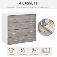 Easycomfort Cassettiera Camera da Letto Moderna 4 Cassetti con Maniglie in Alluminio e Struttura in Legno, 76x35x72cm, Bianco e Grigio