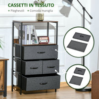 Easycomfort Mobile Cassettiera Multiuso con 4 Cassetti Pieghevoli in Tessuto, Arredamento Soggiorno e Camera, 58x29x103cm, Grigio Scuro