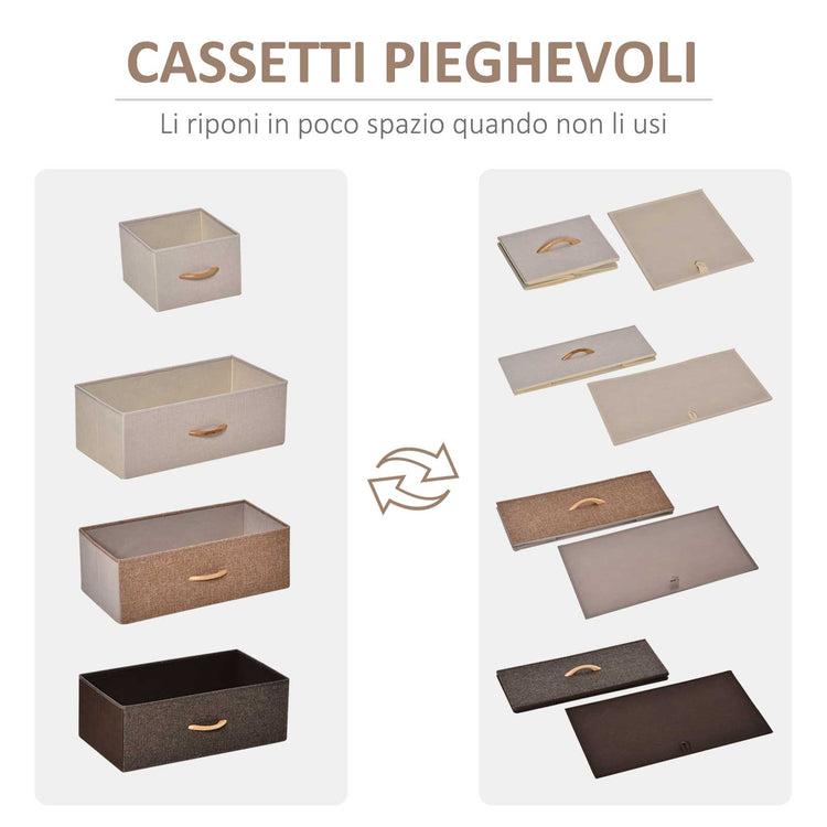 Cassettiera con 5 Cassetti in Tessuto e Ripiano rigido 58x29x99 cm in Legno