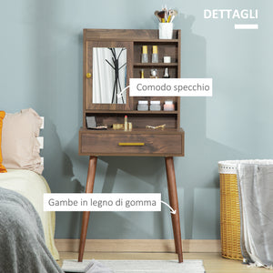 EasyComfort Tavolo per Trucco in Legno con Specchio, Cassetto e 4 Ripiani, 60x45x134cm