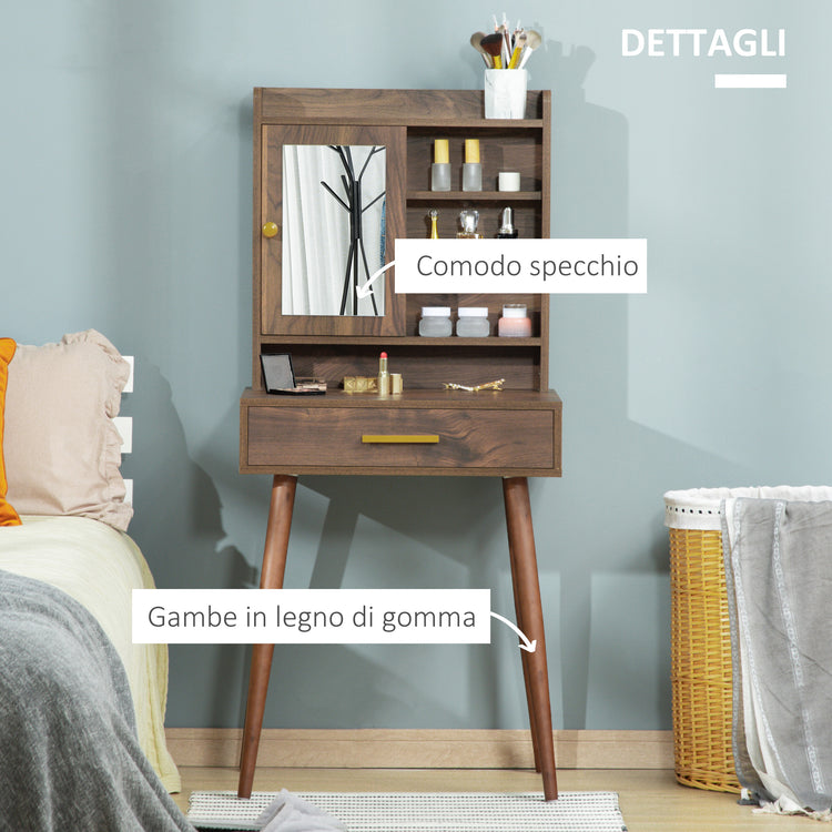 EasyComfort Tavolo per Trucco in Legno con Specchio, Cassetto e 4 Ripiani, 60x45x134cm