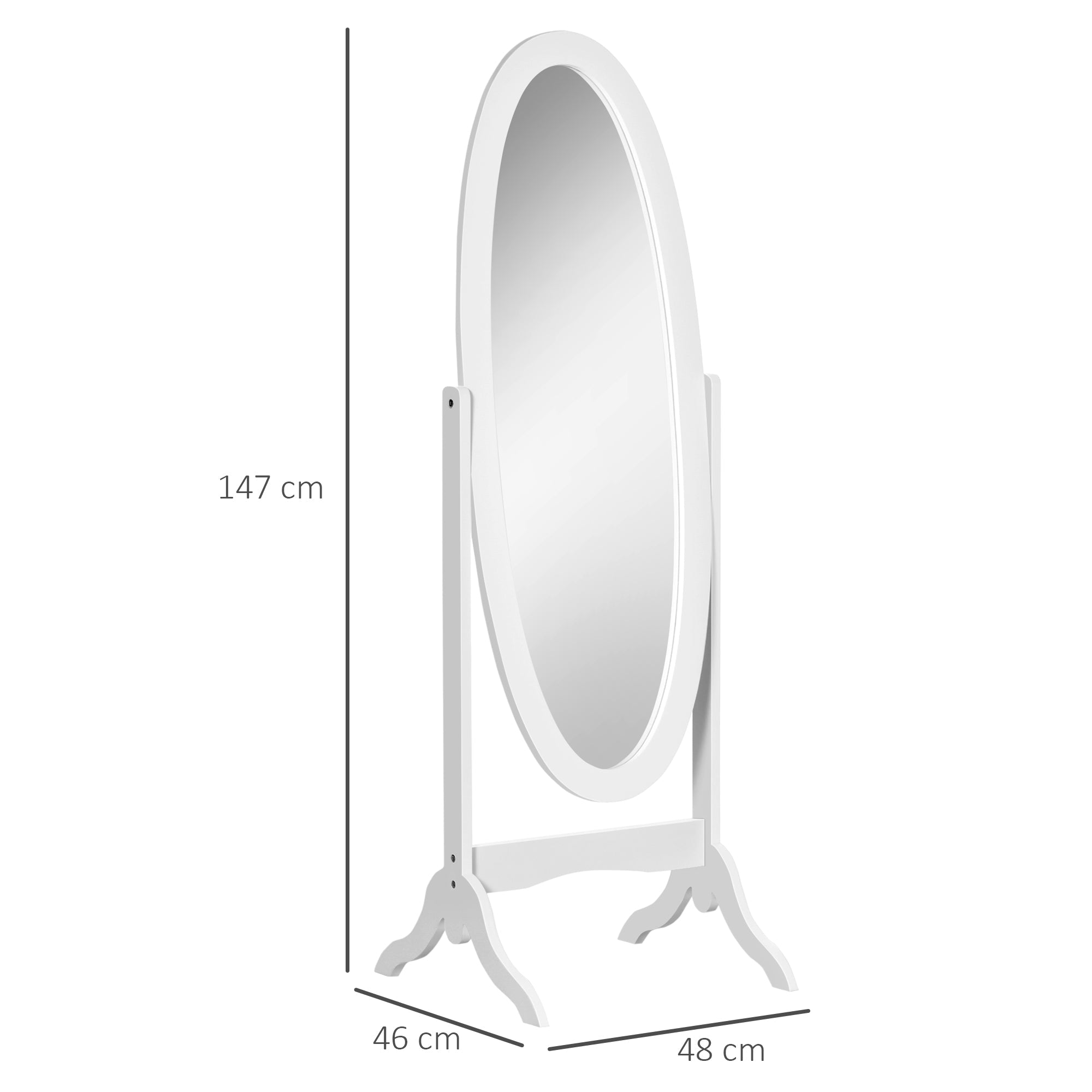 Specchio da Terra 47,5x45,5x154,5 cm Inclinazione Regolabile Bianco