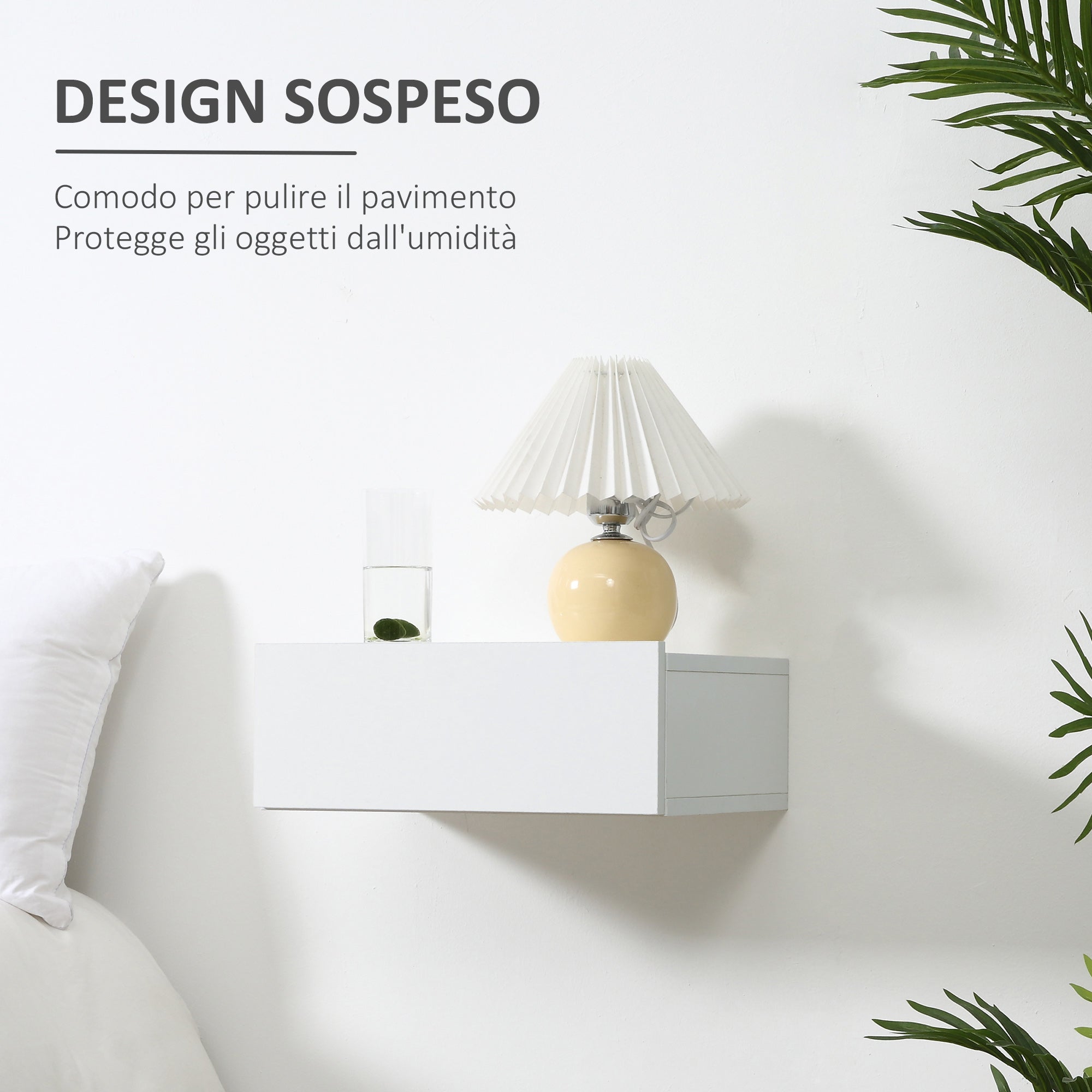 Set 2 Comodini Sospesi 40x30x15 cm Design Moderno Bianco