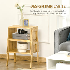 EASYCOMFORT Set 2 Comodini, Design Aperto e Impilabile, Struttura in Bambù, 43x32.5x42cm