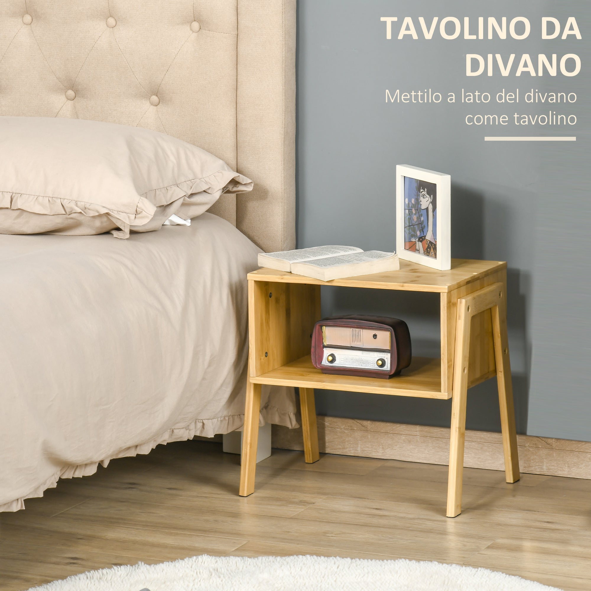 EASYCOMFORT  Comodino Multiuso Tavolino da Divano in Bambù, Design Aperto, 43x32.5x42cm