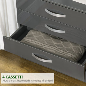 EASYCOMFORT  Cassettiera da 4 Cassetti con Maniglie di Metallo, in Truciolato, 75x36x72 cm, Grigio