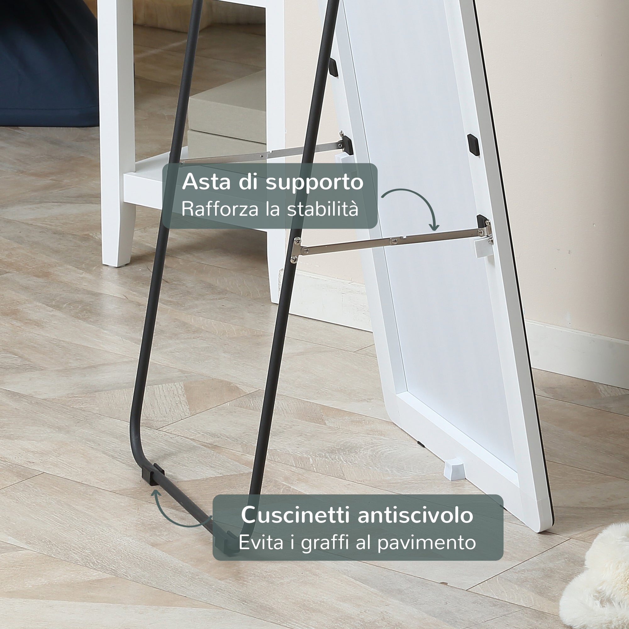 EasyComfort Specchio da Terra e Parete con Struttura in Alluminio per Camera, Ingresso e Bagno, 45x37x158.5cm