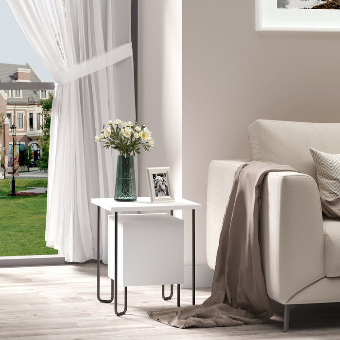 EASYCOMFORT  Comodino Moderno con Armadietto e Mensola in Legno e Gambe in Metallo, 40x40x45cm, Bianco