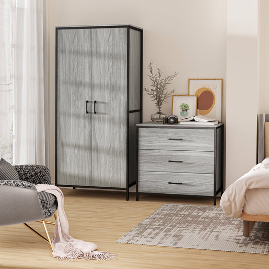 EASYCOMFORT  Armadio Guardaroba 2 Ante con Scomparti e Barra Appendiabiti 80x50x179cm, Grigio