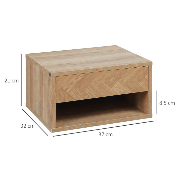 EasyComfort Set 2 Comodini Moderni Sospesi con Cassetto e Mensola in Legno 37x32x21cm, Colore Naturale