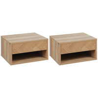 EasyComfort Set 2 Comodini Moderni Sospesi con Cassetto e Mensola in Legno 37x32x21cm, Colore Naturale