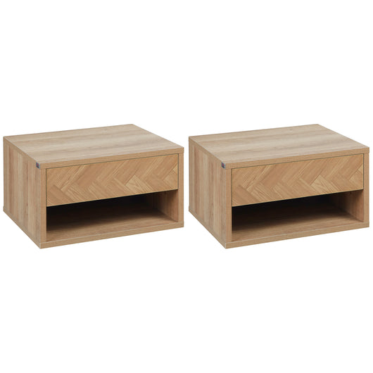 EasyComfort Set 2 Comodini Moderni Sospesi con Cassetto e Mensola in Legno 37x32x21cm, Colore Naturale