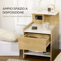 Easycomfort Comodino moderno con 2 Prese, 2 porte USB e Cassetto in truciolato, 40x40x60cm, Color Legno