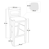 Sgabello in legno noce scuro h 67 seduta imbottita in similpelle marrone