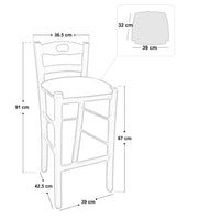 Sgabello legno noce scuro con foro nello schienale h67 seduta similpelle marrone