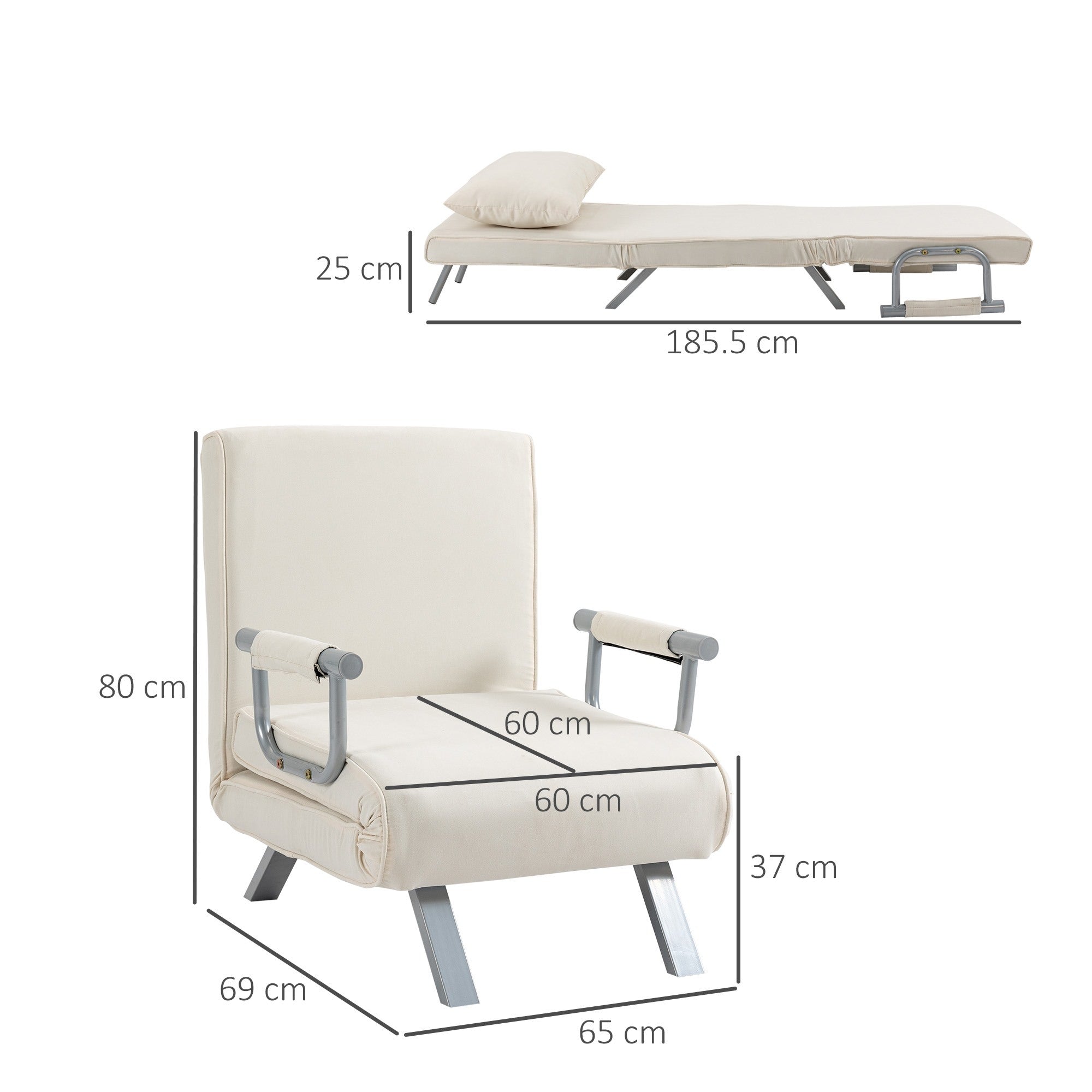 EASYCOMFORT  Poltrona Letto 2 in 1 con Schienale Inclinabile in 5 Posizioni, 65×69×82cm, Beige