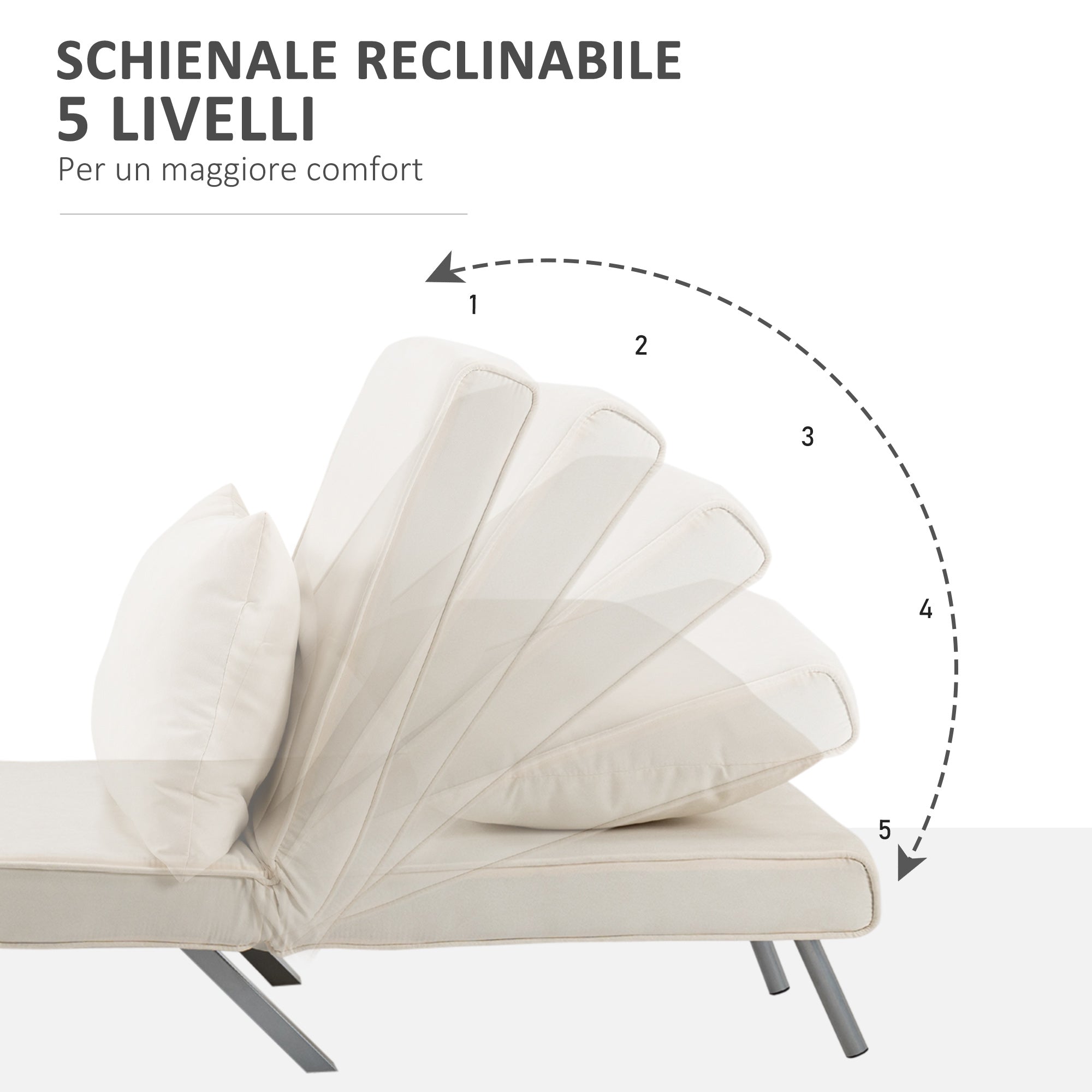 EASYCOMFORT  Poltrona Letto 2 in 1 con Schienale Inclinabile in 5 Posizioni, 65×69×82cm, Beige