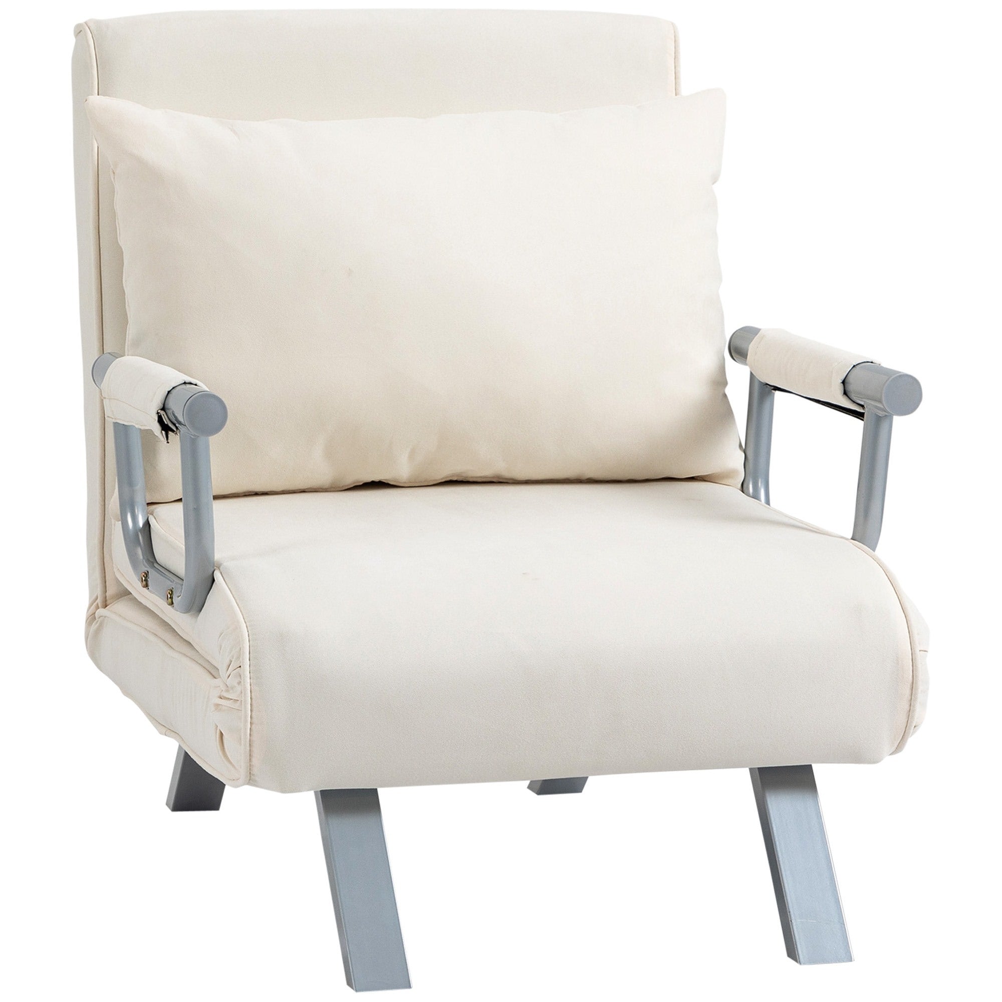 EASYCOMFORT  Poltrona Letto 2 in 1 con Schienale Inclinabile in 5 Posizioni, 65×69×82cm, Beige