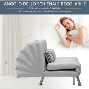 EasyComfort Poltrona Letto in Ferro e Cotone con Cuscino a Righe 75 x 70 x 75cm Grigio