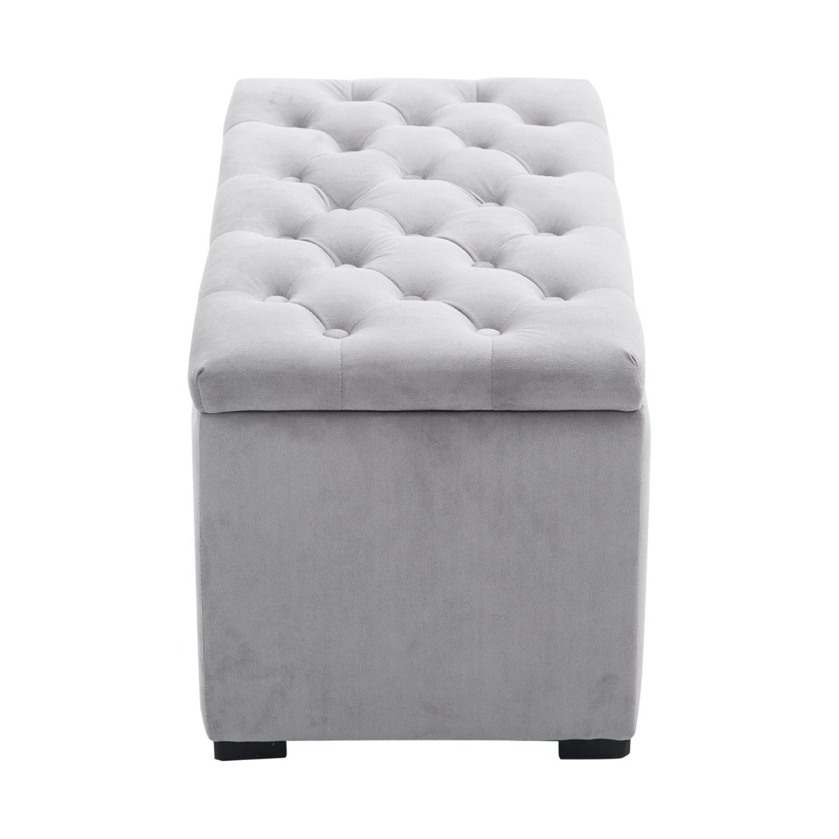 Easycomfort Cassapanca Portaoggetti Set di 3 Pezzi con 2 Sgabelli Pouf in Velluto, Grigio Perla