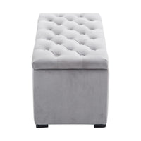 Easycomfort Cassapanca Portaoggetti Set di 3 Pezzi con 2 Sgabelli Pouf in Velluto, Grigio Perla